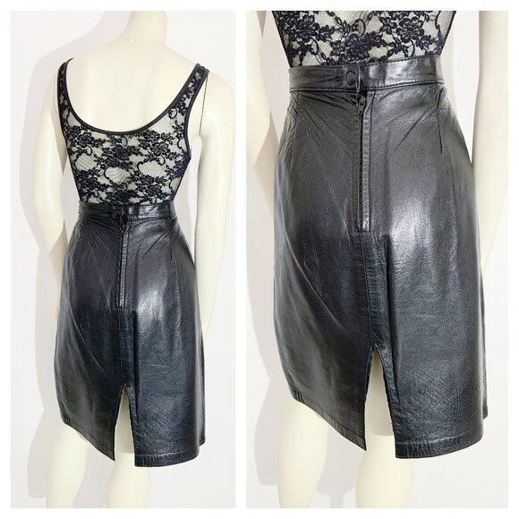 Vintage Black Leather Skirt / size 28 inch waist/ size Medium - Picture 5 of 10